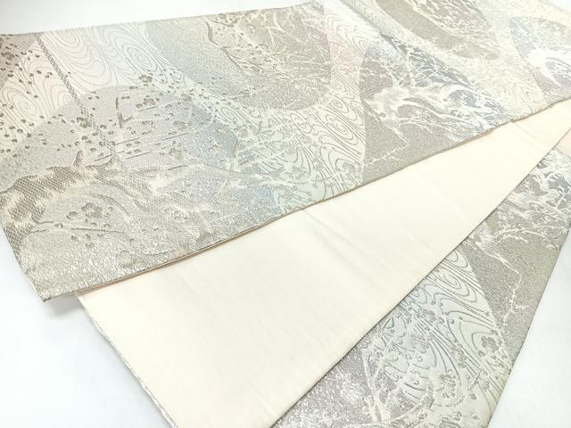 平和屋着物◎六通柄袋帯　流水草花文　銀糸　正絹　逸品　CABJ7805nb