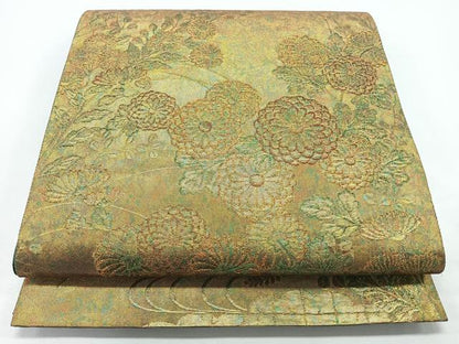 平和屋着物◎六通柄袋帯　草花文　金糸　引箔　正絹　逸品　未使用　CABJ7815nb
