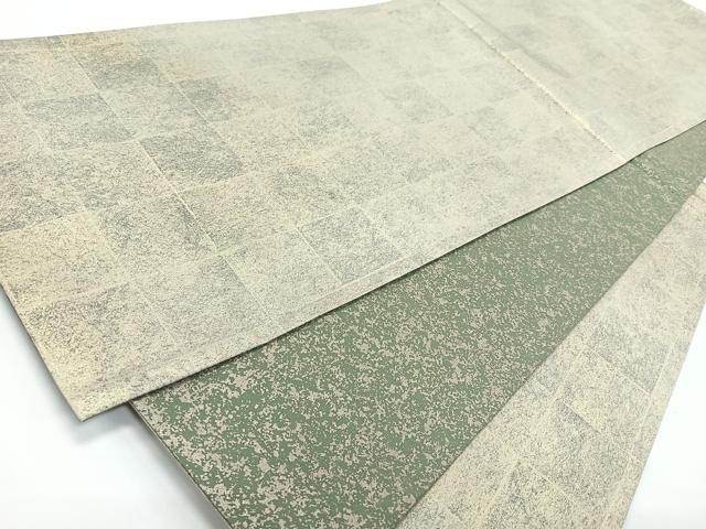 平和屋着物◎両面　六通柄袋帯　市松霞文　金糸　正絹　逸品　CABJ7816nb