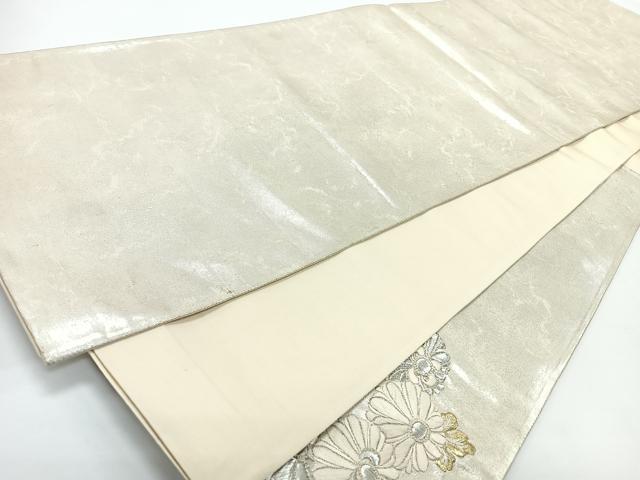 平和屋着物◎太鼓柄袋帯　総刺繍　草花文　金銀糸　正絹　逸品　CABJ7819nb