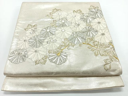 平和屋着物◎太鼓柄袋帯　総刺繍　草花文　金銀糸　正絹　逸品　CABJ7819nb
