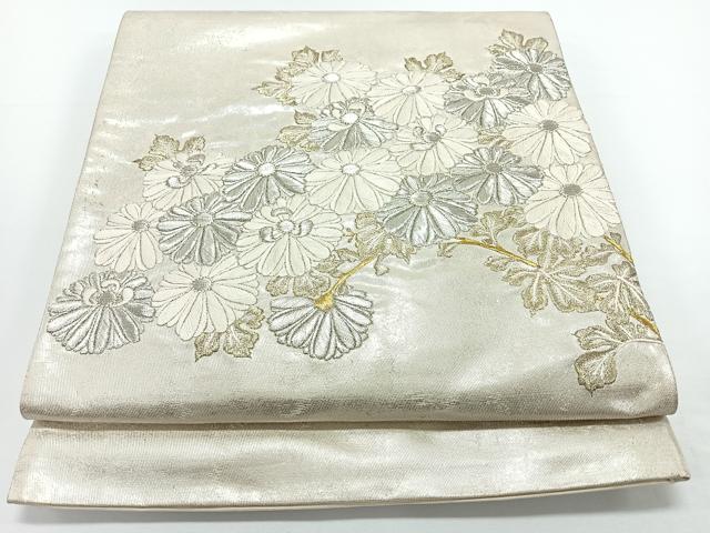 平和屋着物◎太鼓柄袋帯　総刺繍　草花文　金銀糸　正絹　逸品　CABJ7819nb