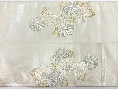 平和屋着物◎太鼓柄袋帯　総刺繍　草花文　金銀糸　正絹　逸品　CABJ7819nb