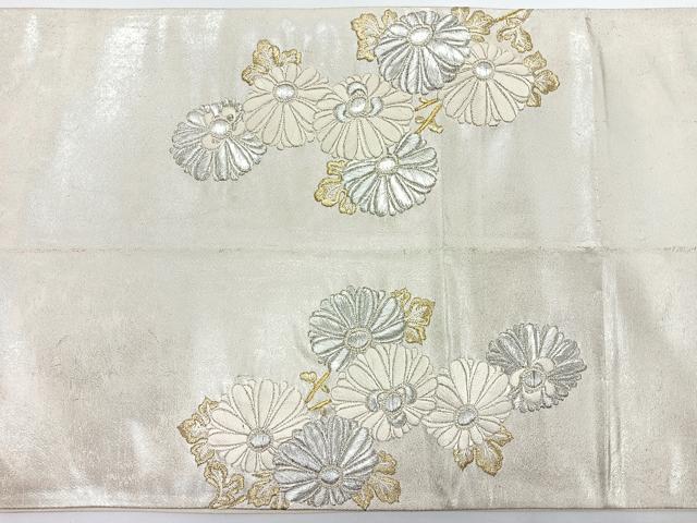 平和屋着物◎太鼓柄袋帯　総刺繍　草花文　金銀糸　正絹　逸品　CABJ7819nb