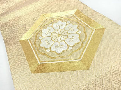 平和屋着物◎太鼓柄袋帯　総刺繍　駒刺繍　更紗花文　金糸　正絹　逸品　CABJ7820nb