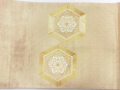 平和屋着物◎太鼓柄袋帯　総刺繍　駒刺繍　更紗花文　金糸　正絹　逸品　CABJ7820nb
