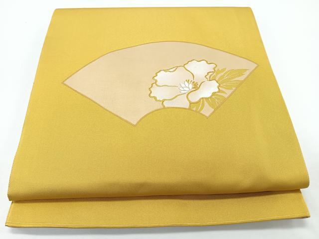 平和屋着物◎太鼓柄袋帯　駒刺繍　地紙草花文　金糸　正絹　逸品　CABJ7822nb