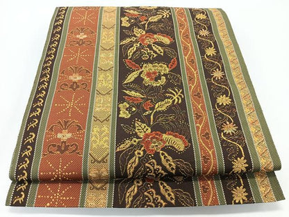平和屋着物◎本場筑前博多織　八寸名古屋帯　花唐草文　正絹　逸品　CABJ7823nb