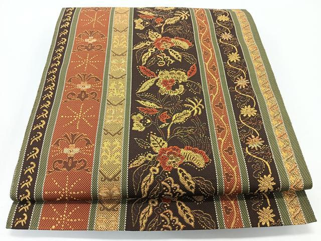 平和屋着物◎本場筑前博多織　八寸名古屋帯　花唐草文　正絹　逸品　CABJ7823nb