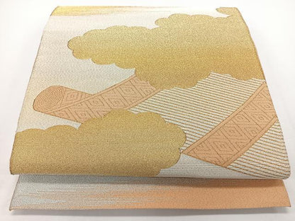 平和屋着物◎爪掻き本綴れ　太鼓柄袋帯　雲重ね文　金銀糸　正絹　逸品　CABJ7825nb