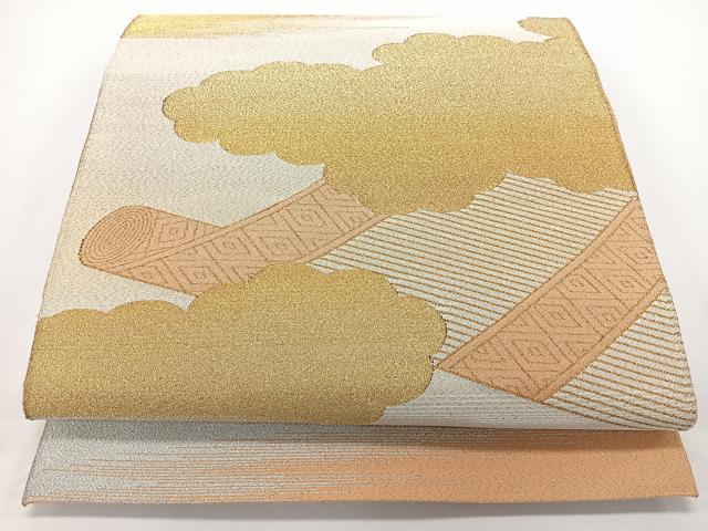 平和屋着物◎爪掻き本綴れ　太鼓柄袋帯　雲重ね文　金銀糸　正絹　逸品　CABJ7825nb