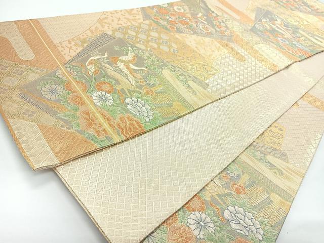 平和屋着物◎本佐賀錦　六通柄袋帯　宝珠　九百錦　色紙重ね草花飛鶴文　金糸　正絹　逸品　CABJ7826nb