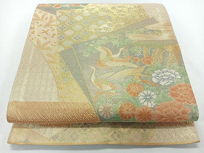 平和屋着物◎本佐賀錦　六通柄袋帯　宝珠　九百錦　色紙重ね草花飛鶴文　金糸　正絹　逸品　CABJ7826nb