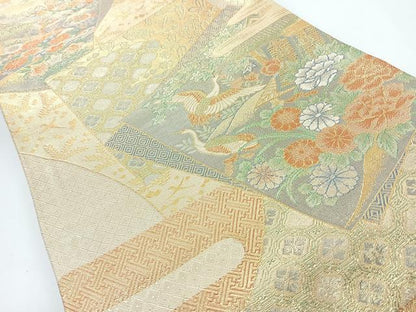 平和屋着物◎本佐賀錦　六通柄袋帯　宝珠　九百錦　色紙重ね草花飛鶴文　金糸　正絹　逸品　CABJ7826nb