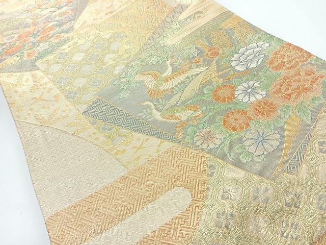 平和屋着物◎本佐賀錦　六通柄袋帯　宝珠　九百錦　色紙重ね草花飛鶴文　金糸　正絹　逸品　CABJ7826nb