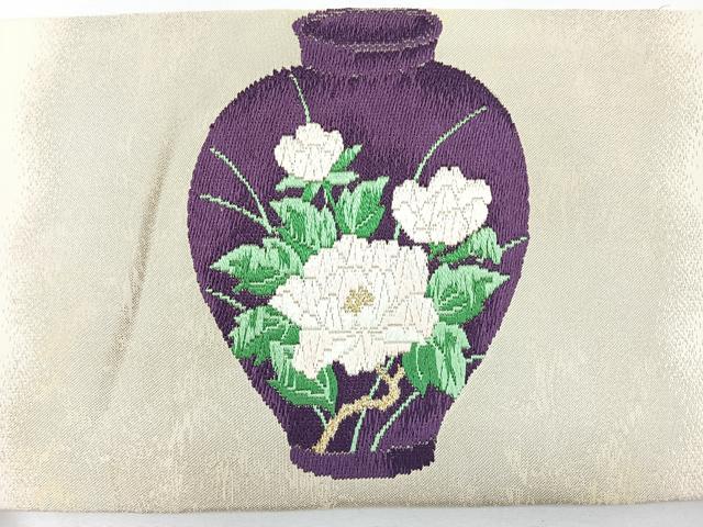 平和屋着物◎九寸名古屋帯　唐織　陶器花文　金糸　正絹　逸品　CABJ7827nb