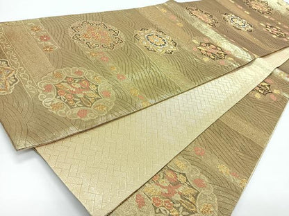 平和屋着物◎佐賀錦　六通柄袋帯　流水正倉院花鳥文　金糸　正絹　逸品　CABJ7831nb