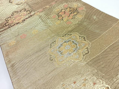平和屋着物◎佐賀錦　六通柄袋帯　流水正倉院花鳥文　金糸　正絹　逸品　CABJ7831nb