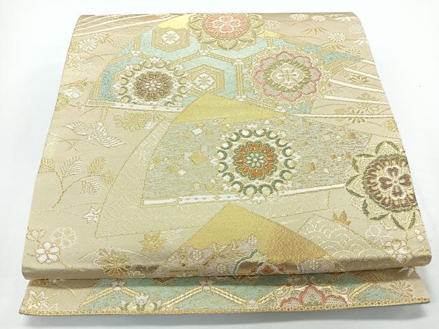平和屋着物◎六通柄袋帯　扇面正倉院花鳥文　金糸　正絹　逸品　未使用　CABJ7833nb
