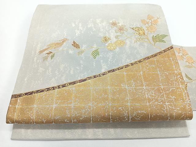 平和屋着物◎中国三大刺繍　相良刺繍　九寸名古屋帯　花鳥文　金彩　正絹　逸品　CABJ7841nb
