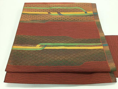 平和屋着物◎本場筑前博多織　八寸名古屋帯　幾何学文　正絹　逸品　CABJ7843nb