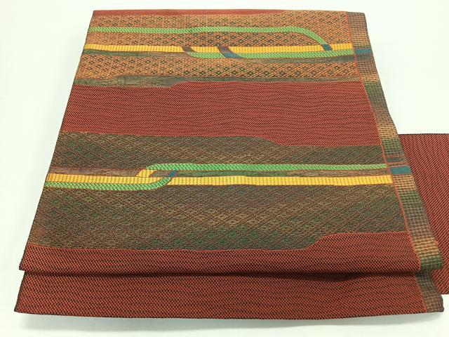平和屋着物◎本場筑前博多織　八寸名古屋帯　幾何学文　正絹　逸品　CABJ7843nb