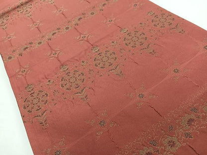 平和屋着物◎全通柄袋帯　更紗花唐草文　金糸　正絹　逸品　未使用　CABJ7845nb