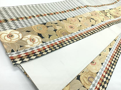 平和屋着物◎六通柄袋帯　唐織　草花文　金糸　正絹　逸品　CABJ7849nb