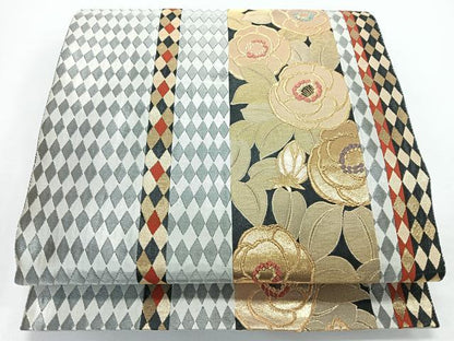平和屋着物◎六通柄袋帯　唐織　草花文　金糸　正絹　逸品　CABJ7849nb