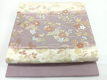 平和屋着物◎九寸開き名古屋帯　唐織　芝草花文　金糸　正絹　逸品　CABJ7851nb