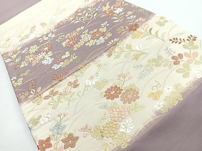 平和屋着物◎九寸開き名古屋帯　唐織　芝草花文　金糸　正絹　逸品　CABJ7851nb