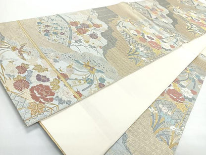 平和屋着物◎六通柄袋帯　九百新花鳥錦　金糸　正絹　逸品　CABJ7855nb