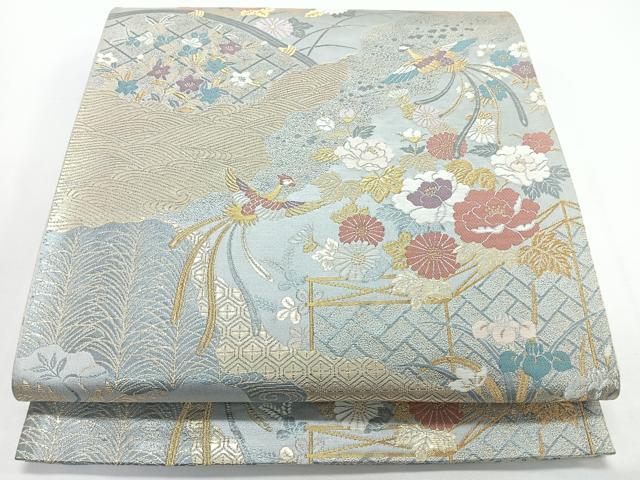 平和屋着物◎六通柄袋帯　九百新花鳥錦　金糸　正絹　逸品　CABJ7855nb