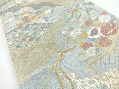 平和屋着物◎六通柄袋帯　九百新花鳥錦　金糸　正絹　逸品　CABJ7855nb