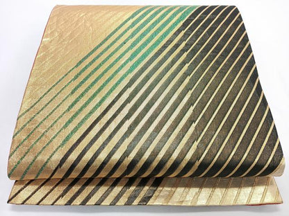 平和屋着物◎両面　六通柄袋帯　斜線文　金糸　正絹　逸品　CABJ7856nb