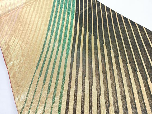 平和屋着物◎両面　六通柄袋帯　斜線文　金糸　正絹　逸品　CABJ7856nb