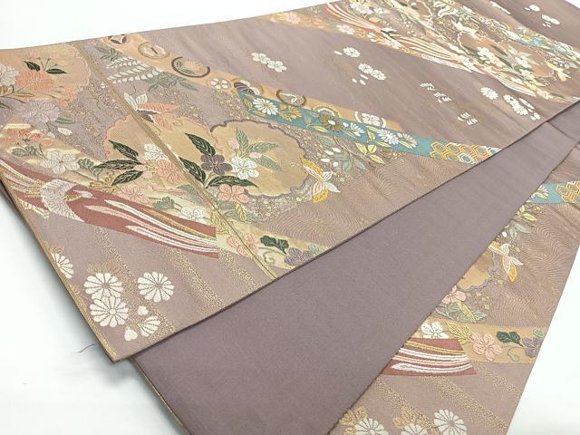 平和屋着物◎六通柄袋帯　唐織　草花文　金糸　正絹　逸品　CABJ7857nb