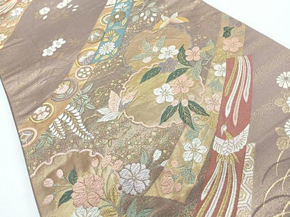 平和屋着物◎六通柄袋帯　唐織　草花文　金糸　正絹　逸品　CABJ7857nb