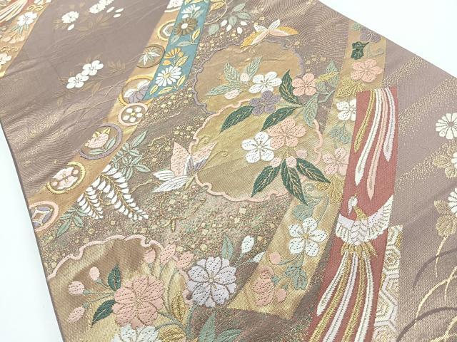 平和屋着物◎六通柄袋帯　唐織　草花文　金糸　正絹　逸品　CABJ7857nb