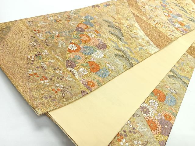 平和屋着物◎六通柄袋帯 唐織 草花文 金糸 正絹 逸品 CABJ7858nb