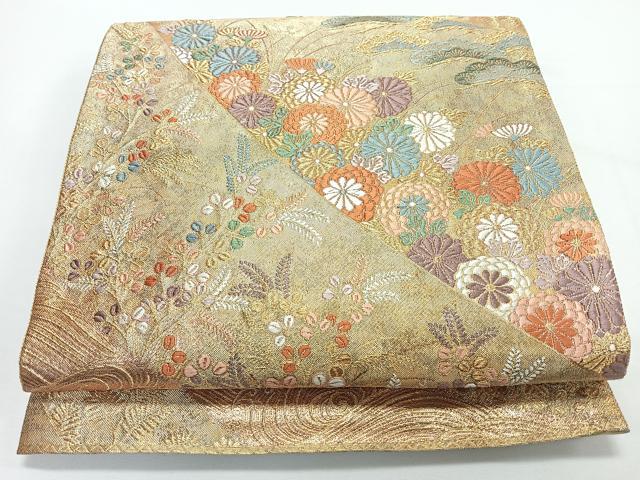 平和屋着物◎六通柄袋帯 唐織 草花文 金糸 正絹 逸品 CABJ7858nb