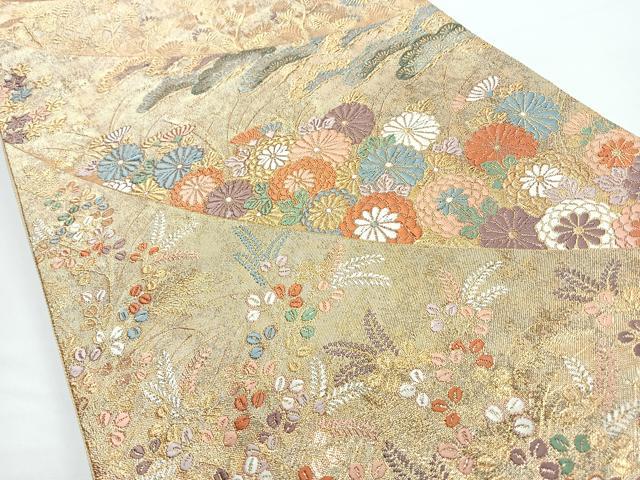 平和屋着物◎六通柄袋帯 唐織 草花文 金糸 正絹 逸品 CABJ7858nb