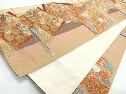平和屋着物◎六通柄袋帯　唐織　色紙重ね花唐草文　金糸　正絹　逸品　CABJ7859nb