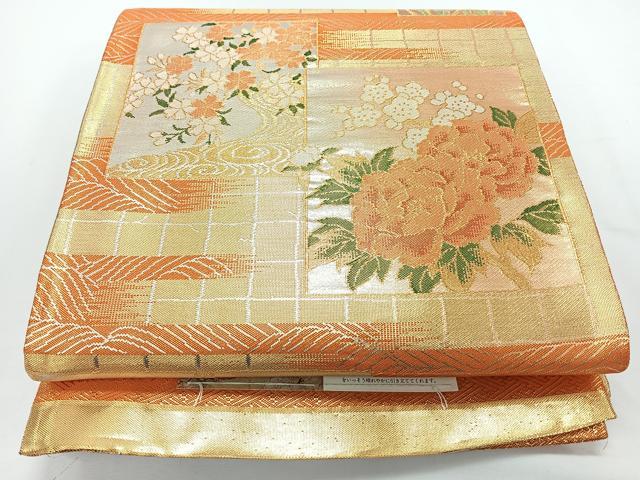 平和屋着物◎殿上佐賀錦　京の名門　じゅらく謹製　六通柄袋帯　色紙草花文　金銀糸　証紙付き　上代38万　正絹　逸品　未使用　CABJ7861nb