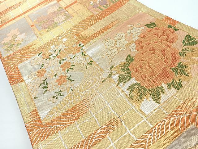 平和屋着物◎殿上佐賀錦　京の名門　じゅらく謹製　六通柄袋帯　色紙草花文　金銀糸　証紙付き　上代38万　正絹　逸品　未使用　CABJ7861nb