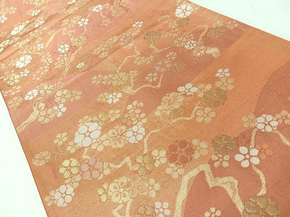平和屋着物◎六通柄袋帯　桜　金糸　正絹　逸品　CABJ7863nb