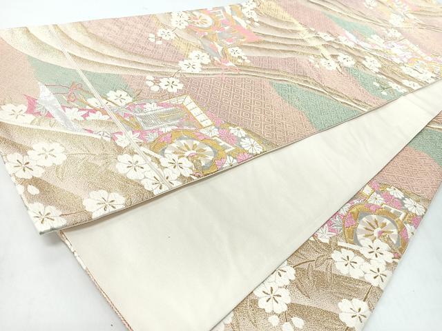 平和屋着物◎六通柄袋帯　唐織　御所車草花文　金銀糸　鈴乃屋扱い　正絹　逸品　CABJ7864nb