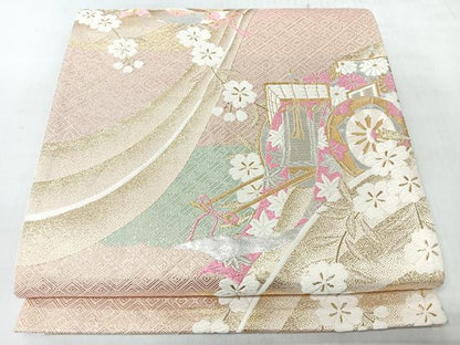 平和屋着物◎六通柄袋帯　唐織　御所車草花文　金銀糸　鈴乃屋扱い　正絹　逸品　CABJ7864nb