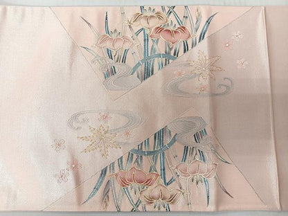 平和屋着物◎太鼓柄袋帯　駒刺繍　切嵌花鳥文　金銀糸　正絹　逸品　CABJ7866nb