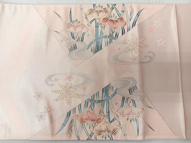平和屋着物◎太鼓柄袋帯　駒刺繍　切嵌花鳥文　金銀糸　正絹　逸品　CABJ7866nb